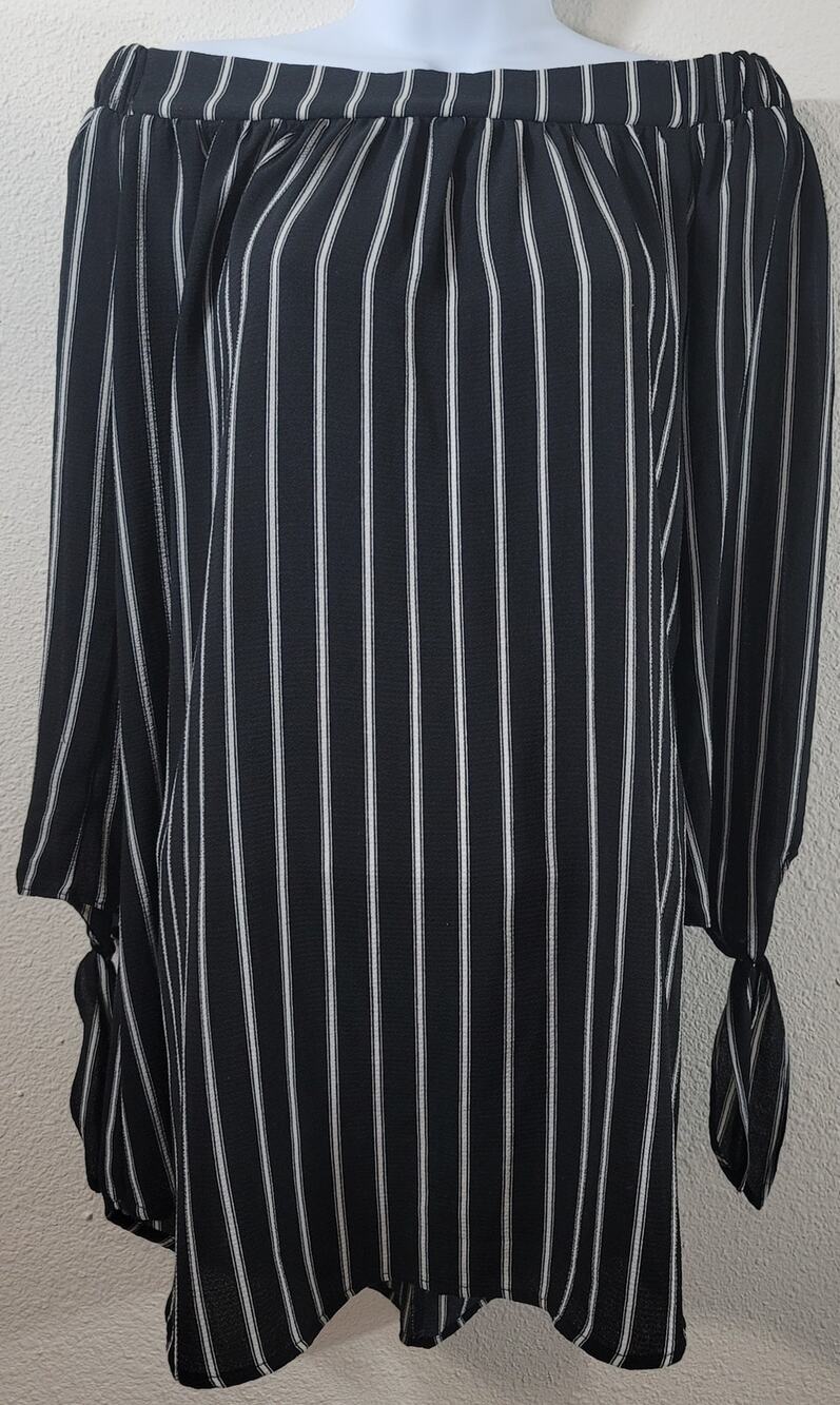 Rhapsody Black White Striped Off The Shoulder Top Medium Lightweight Flowy Soft
